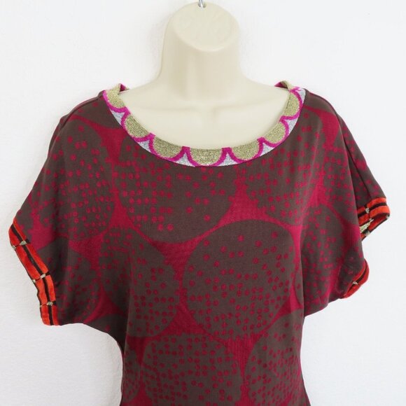 Custo Barcelona Women 2 Red Multicolor Geometric Polka Dot Sheath Tunic Dress - Picture 2 of 9